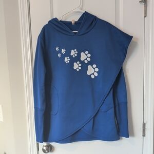 Youboya Blue Hoodie with Paw Print Design Size Large
